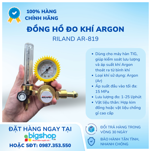 Đồng hồ đo khí Argon RILAND AR-819 dành cho máy hàn TIG