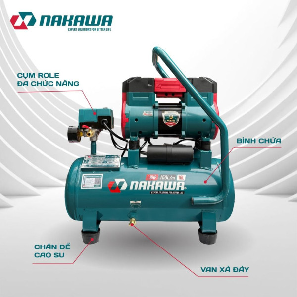 Máy nén khí không dầu, tốc nhanh, siêu êm NK-18H16L - 16 lít