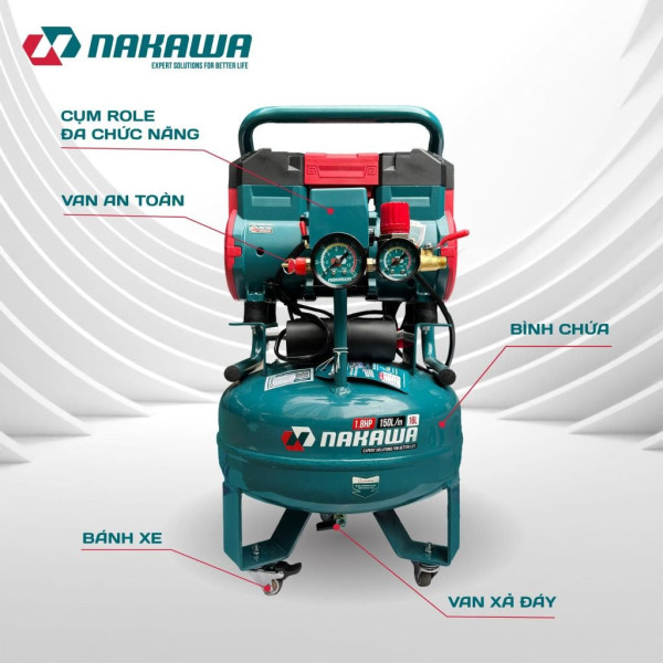 Máy nén khí không dầu, tốc nhanh, siêu êm NK-18H16T - 16 lít
