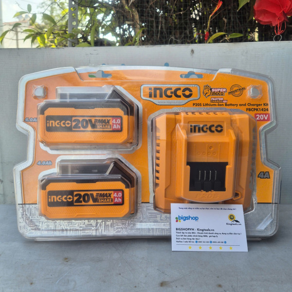 Bộ 2 pin 4.0Ah FBLI20021 và 1 đầu sạc FCLI2001 dùng pin 20V INGCO FBCPK1424