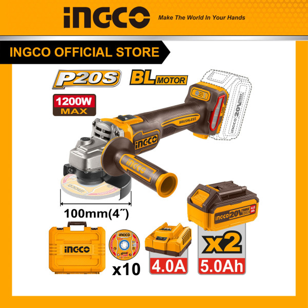 Máy cắt mài góc pin 1200W hệ pin 20V INGCO CAGLI2210032 M10 kèm 2 pin 5Ah