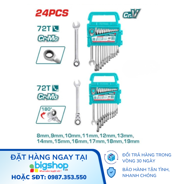 Bộ 24 cờ lê miệng vòng xoay chiều 8-19mm TOTAL THT103RK246