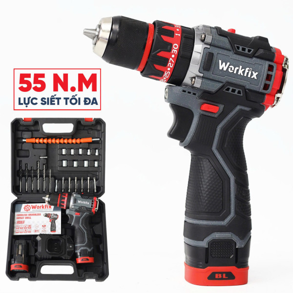 Máy khoan pin WORKFIX 16.8V WF-ID1610BL Auto lock – Khoan pin không chổi than – Tặng kèm bộ phụ kiện 24 chi tiết