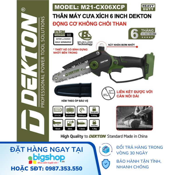 Thân máy cưa xích 6 inch dùng pin 21V DEKTON M21-CX06XCP