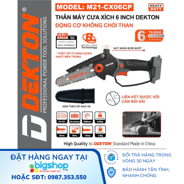 Thân máy cưa xích 6 inch dùng pin 21V DEKTON M21-CX06CP