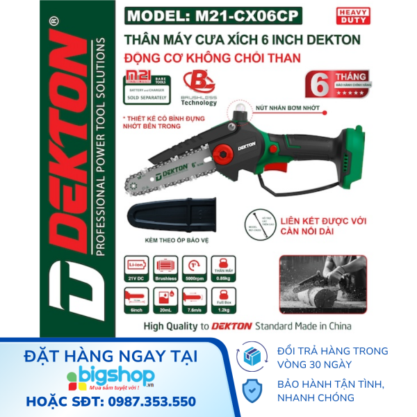Thân máy cưa xích 6 inch dùng pin 21V DEKTON M21-CX06CP