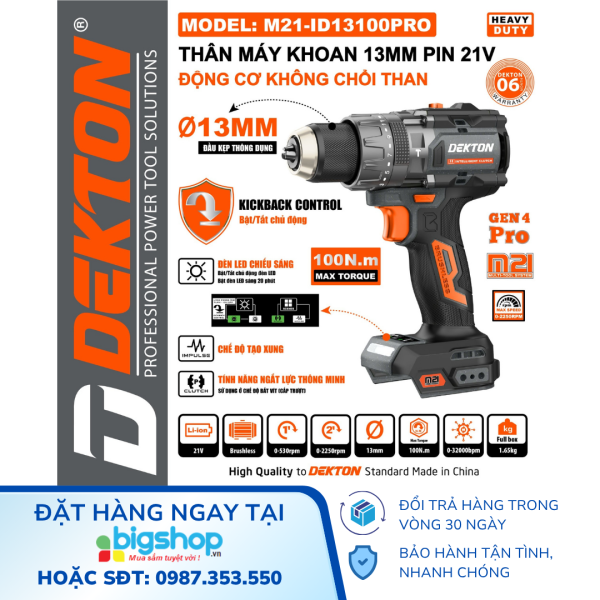 Máy khoan pin 3 chức năng DEKTON M21-ID13100PRO / M21-ID13100XPRO