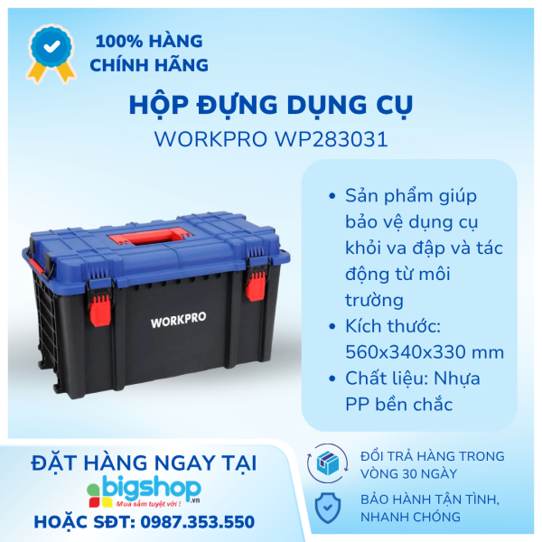 Hộp đựng dụng cụ bằng nhựa, có thể xếp chồng Workpro WP283031