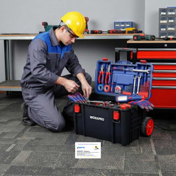 Hộp đựng dụng cụ bằng nhựa có bánh xe, có thể xếp chồng Workpro WP283032