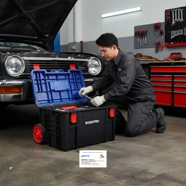 Hộp đựng dụng cụ bằng nhựa có bánh xe, có thể xếp chồng Workpro WP283032