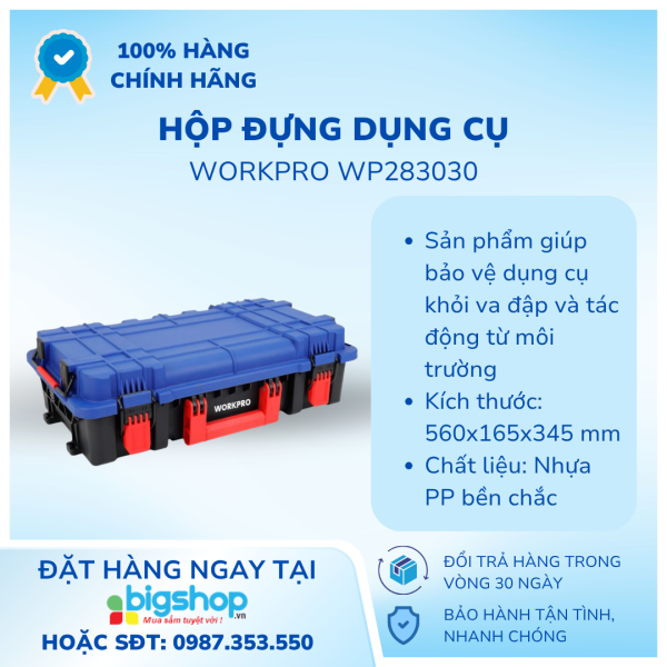 Hộp đựng dụng cụ bằng nhựa, có thể xếp chồng Workpro WP283030
