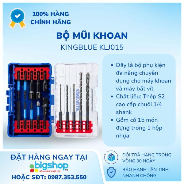Bộ mũi khoan 15 món KingBlue KLJ015