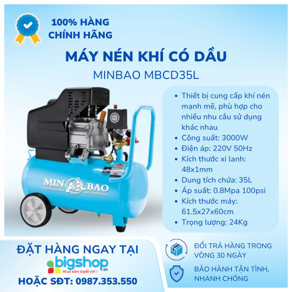 Máy nén khí có dầu 35L MINBAO MBCD35L 3000W
