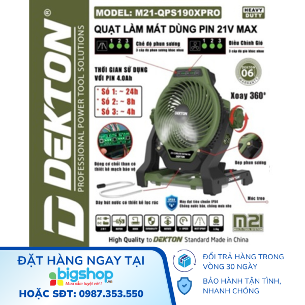 Quạt làm mát phun sương dùng pin 21V DEKTON M21-QPS190XPRO (Thân máy)