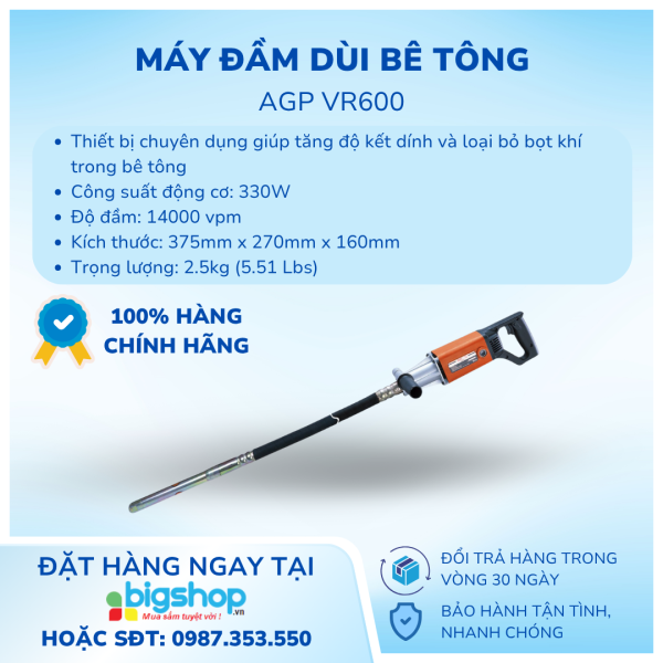 Máy đầm dùi bê tông 330W AGP VR600
