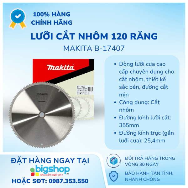 Lưỡi cắt nhôm 120 răng, đường kính 355mm Makita B-17407