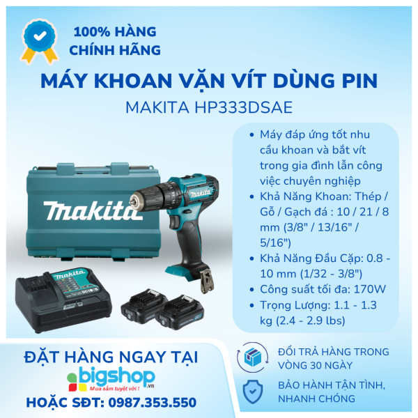 Máy khoan vặn vít dùng pin 12V Makita HP333DSAE
