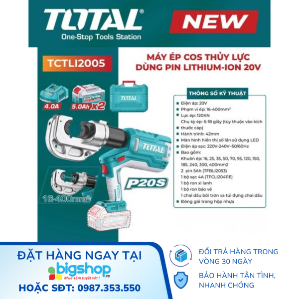 Máy ép cos thủy lực dùng pin Lithium 20V Total TCTLI2005