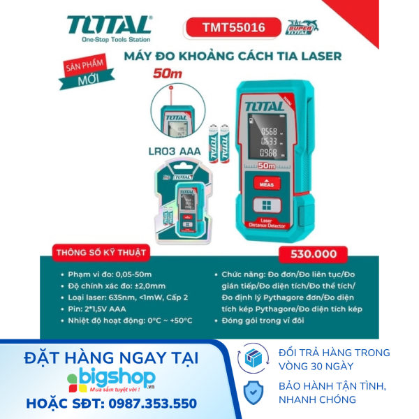 Máy đo khoảng cách tia laser Total TMT55016, 50m