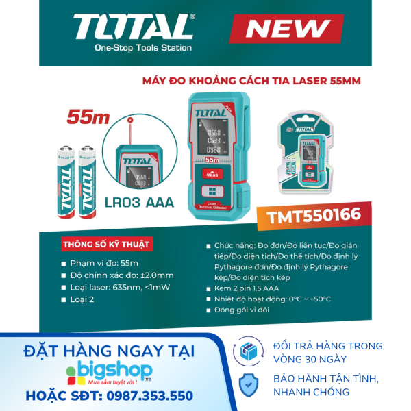 Máy đo khoảng cách tia laser Total TMT550166, 55m