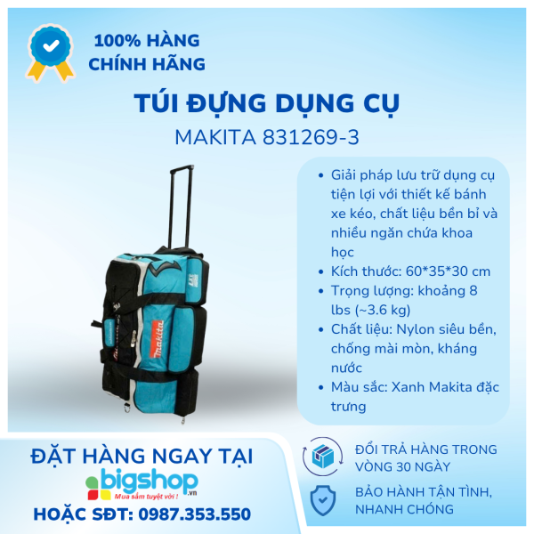 Túi đựng dụng cụ Makita 831269-3 - Có ngăn lớn, bánh xe