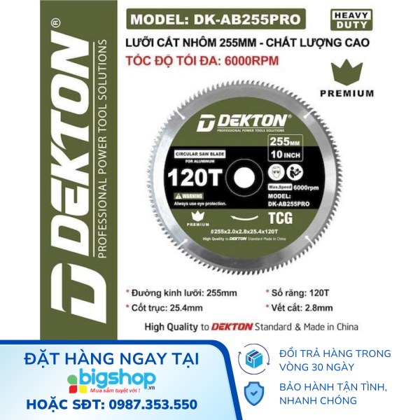 Lưỡi cắt nhôm 255mm, 120 răng DEKTON DK-AB255PRO