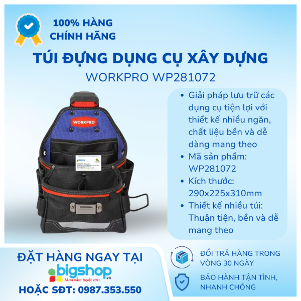 Túi đựng dụng cụ xây dựng, đeo hông Workpro WP281072