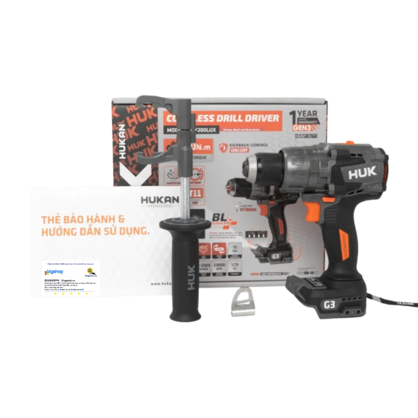 Máy khoan pin 21V, 3 chức năng HUKAN G3-F200LUX (GEN 3, 200Nm)