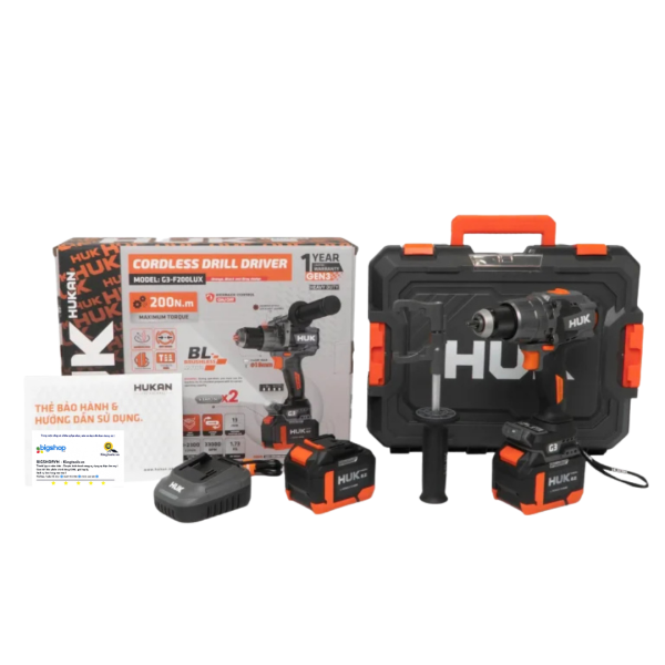 Máy khoan pin 21V, 3 chức năng HUKAN G3-F200LUX (GEN 3, 200Nm)