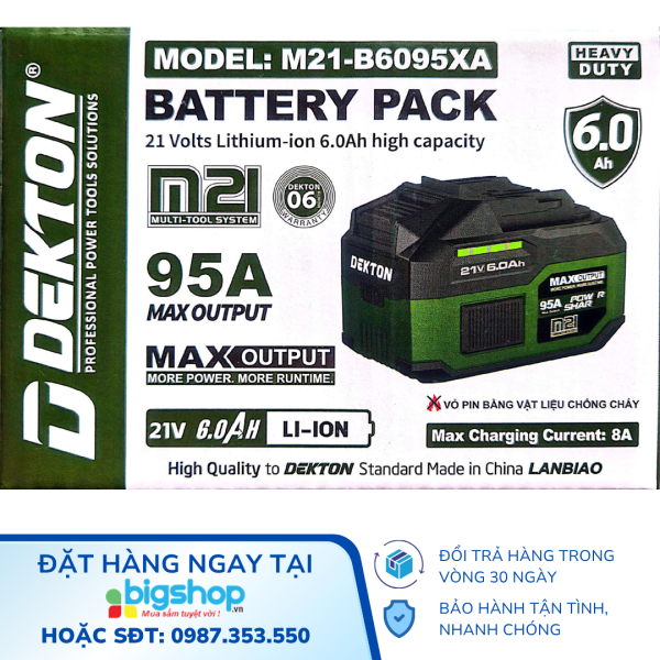 Pin 21V 6.0Ah Dekton M21-B6095XA – Dòng Xả Cao 95A
