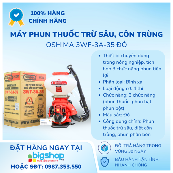 Máy phun thuốc trừ sâu côn trùng động cơ 4 thì OSHIMA 3WF-3A-35 Đỏ (3 chức năng)
