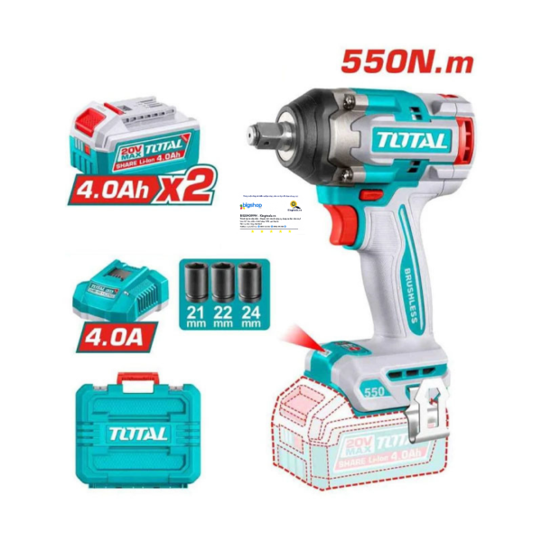 Máy siết bulong pin 20V TOTAL TIWLI2055 (2 Pin 4.0 Ah, 1 Sạc - 700N)