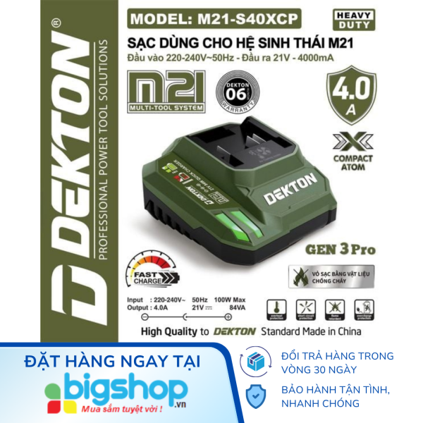 Sạc pin nhanh 21V/4.0Ah DEKTON M21–S40XCP