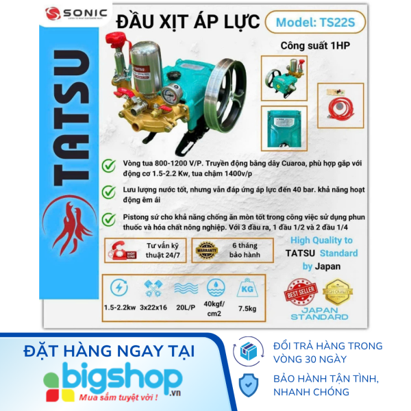 Đầu phun áp lực Piston sứ 1.0HP TATSU TS122S (TS22S)