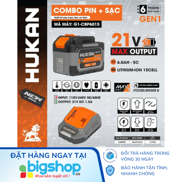 Combo pin 6.0Ah và sạc 1.5Ah HUKAN G1-CBP6015 (GEN 1)