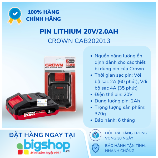 Pin Lithium 20V/2.0Ah Crown CAB202013