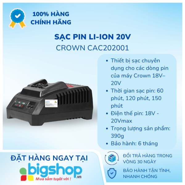 Sạc Pin Li-ion 20V Crown CAC202001