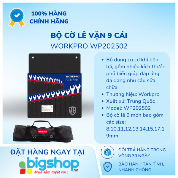 Bộ cờ lê vặn 9 cái Workpro WP202502
