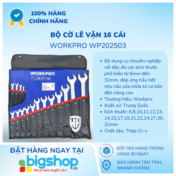 Bộ cờ lê vặn 16 cái Workpro WP202503
