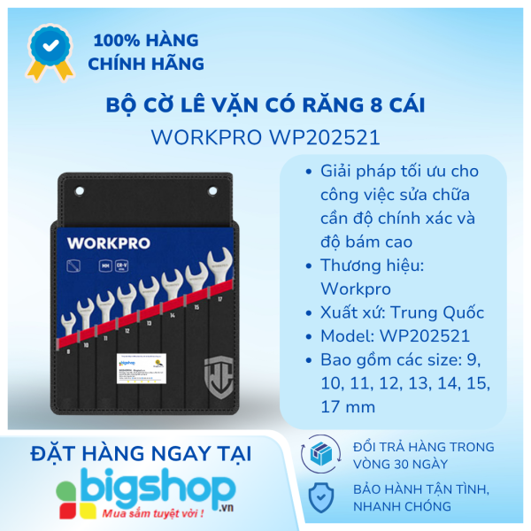 Bộ cờ lê vặn có răng 8 cái Workpro WP202521