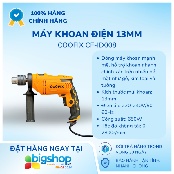 Máy khoan điện Coofix CF-ID008 (CS 650W, đầu kẹp 13mm)