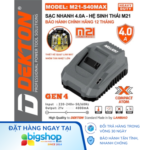Sạc pin nhanh 21V/4.0Ah DEKTON M21-S40MAX