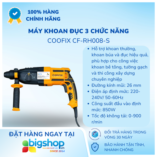 Máy khoan đục 3 chức năng Coofix CF-RH008-S (CS 850W)
