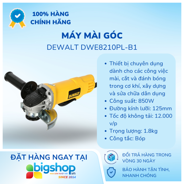 Máy mài góc Dewalt DWE8210PL-B1 (CS 850W, đá mài 125mm)
