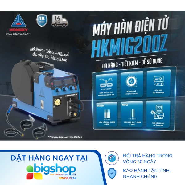 Máy hàn MIG không dùng khí 3 chức năng Hồng Ký HKMIG200Z