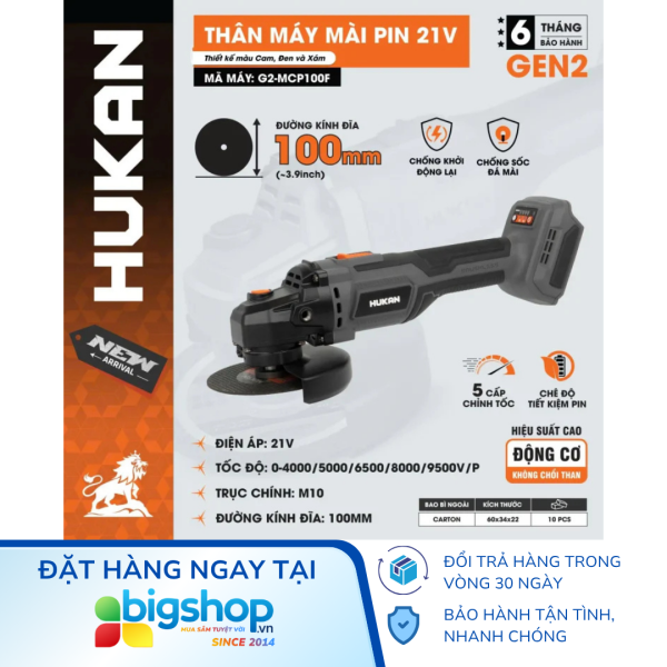 Máy mài pin 5 tốc độ HUKAN G2-MCP100F (GEN 2, đĩa 100mm) - Thân máy