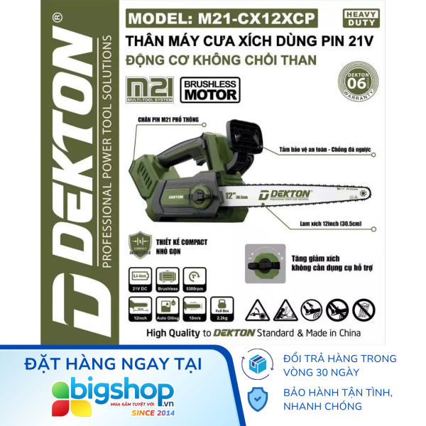 Máy cưa xích dùng pin 21V Dekton M21-CX12XCP (12 inch, Chưa bao gồm pin, sạc)