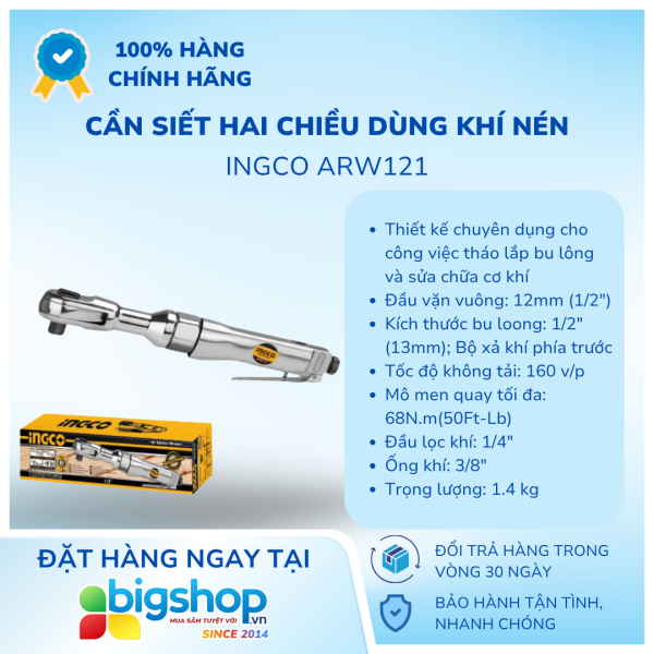 Cần siết hai chiều dùng khí nén 1/2 inch INGCO ARW121