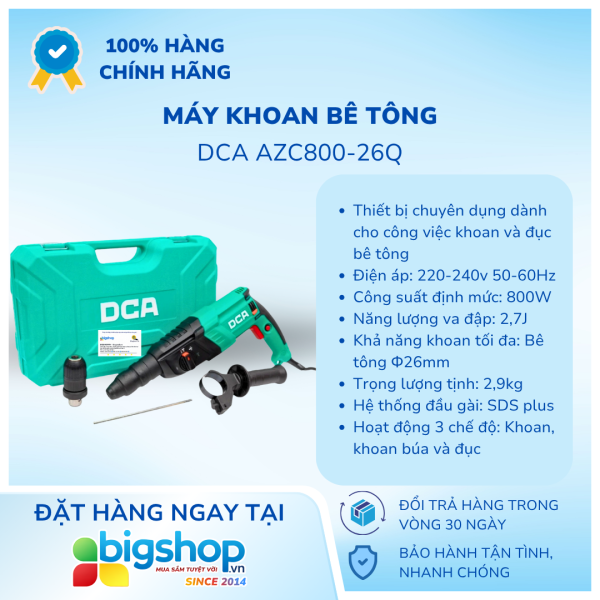 Máy khoan bê tông DCA AZC800-26Q (Công suất 800W)