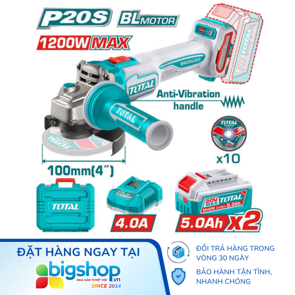 Máy mài góc dùng pin 20V Total TAGLI2120232 (2 Pin 5.0Ah và 1 Sạc)